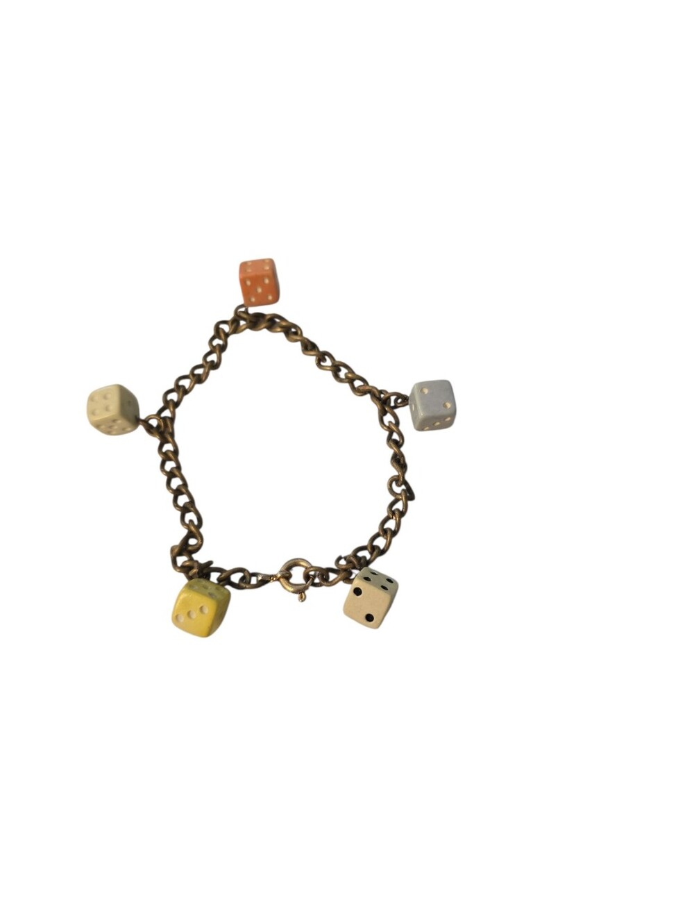 Vintage Stone? Tiny Dice Charm Bracelet 7" Unmarked